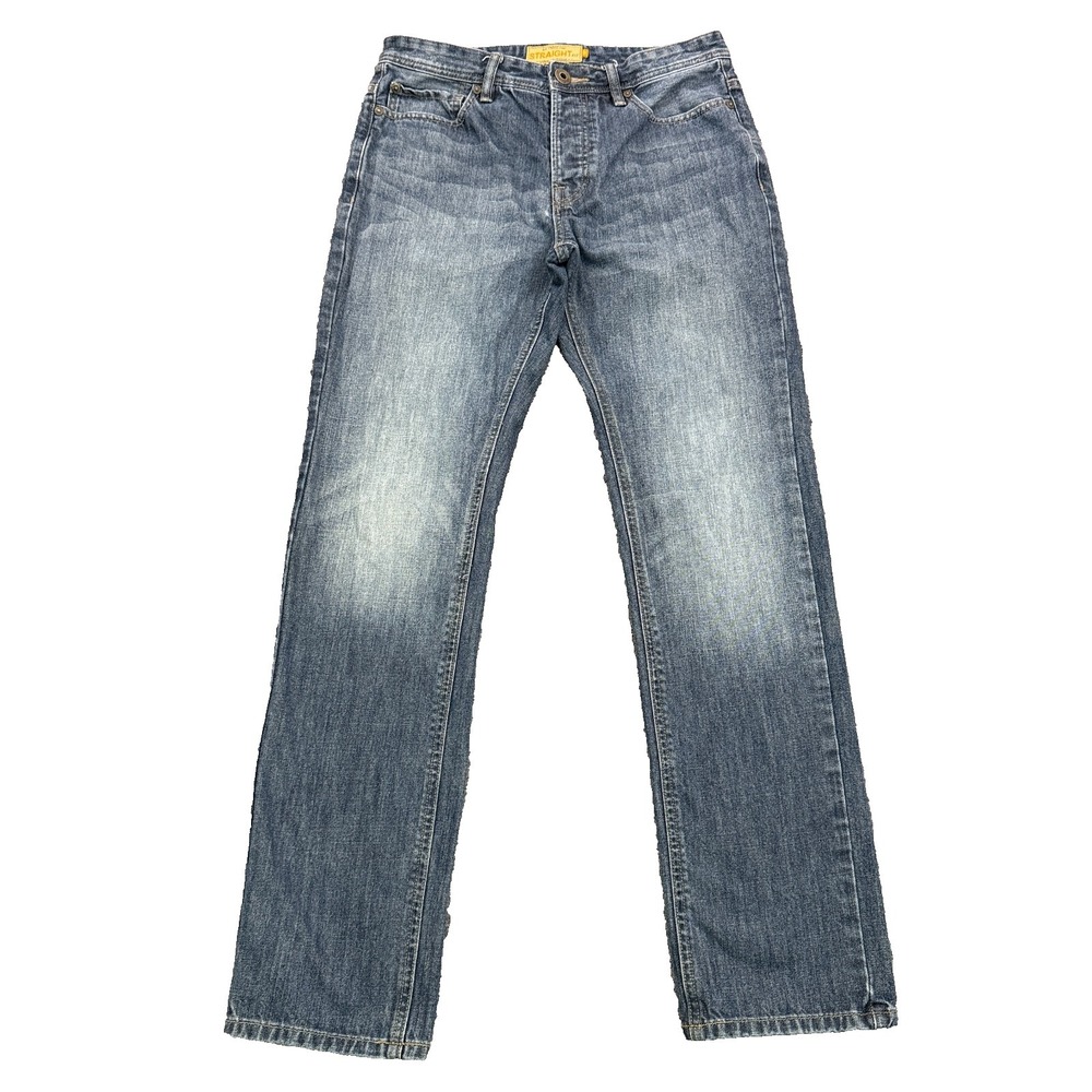 Next Straight Fit Jeans Mens 30x31 Mid Rise Blue Medium Wash Denim Button Fly